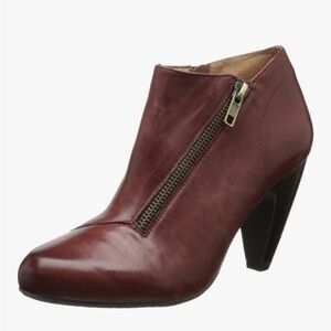 Miz Mooz Burgundy Leather Ankle Bootie with Side Zip